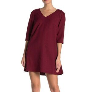 Frnch Size S/M‎ Textured V Neck Shift Dress Red